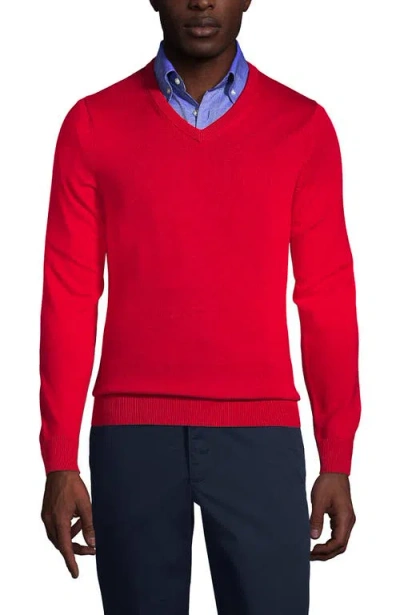 Lands' End School Uniform  Cotton Modal Fine Gauge V-neck Sweater In Red