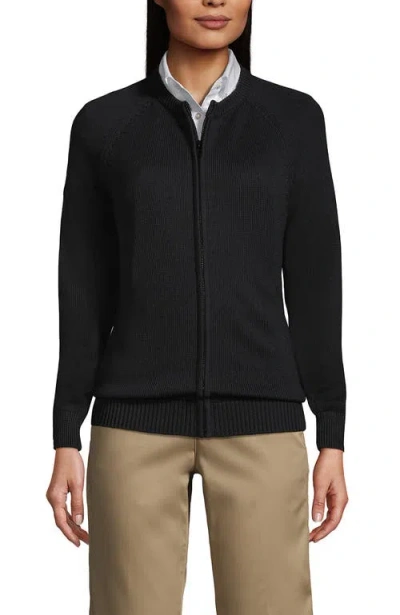 Lands' End School Uniform  Cotton Modal Zip-front Cardigan Sweater In Black