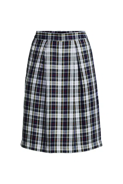 Lands' End School Uniform Custom Women's Plaid Pleated Skort Top Of Knee In Blue