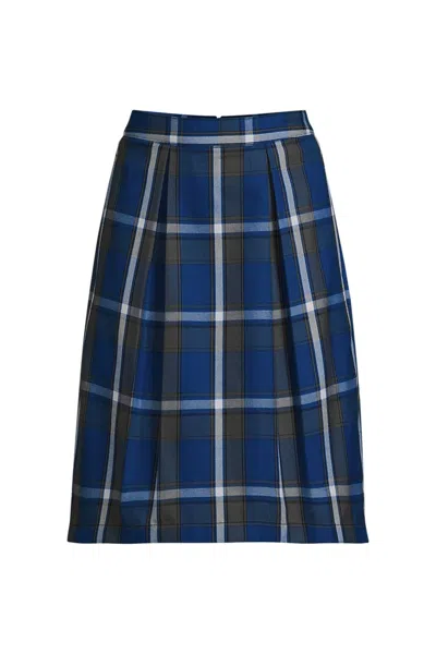 Lands' End School Uniform Custom Women's Plaid Pleated Skort Top Of Knee In Blue