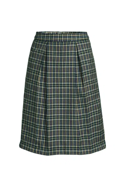 Lands' End School Uniform Custom Women's Plaid Pleated Skort Top Of Knee In Green