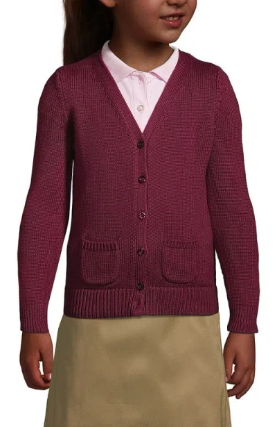 Lands' End Kids'  School Uniform Girls Cotton Modal Button Front Cardigan Jumper In Burgundy