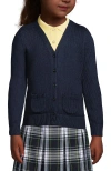 Lands' End Kids'  School Uniform Girls Cotton Modal Button Front Cardigan Sweater In Classic Navy