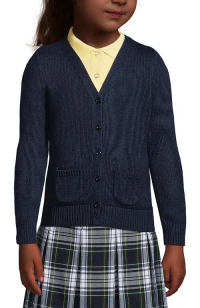 Lands' End Kids'  School Uniform Girls Cotton Modal Button Front Cardigan Sweater In Classic Navy