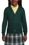 Lands' End School Uniform Girls Cotton Modal Button Front Cardigan Sweater In Evergreen