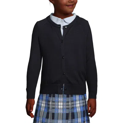 Lands' End Kids'  School Uniform Girls Cotton Modal Cardigan Jumper In Black