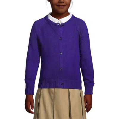 Lands' End Kids'  School Uniform Girls Cotton Modal Cardigan Sweater In Deep Purple