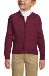 Lands' End Kids'  School Uniform Girls Cotton Modal Zip-front Cardigan Sweater In Burgundy
