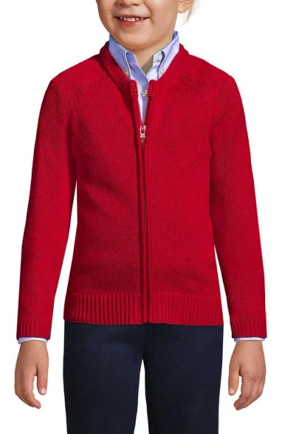 Lands' End Kids'  School Uniform Girls Cotton Modal Zip-front Cardigan Sweater In Red