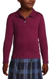 Lands' End School Uniform Girls Long Sleeve Feminine Fit Interlock Polo Shirt In Burgundy