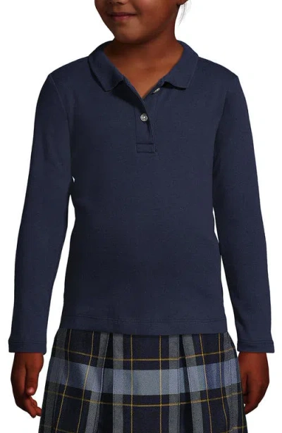 Lands' End Kids'  School Uniform Girls Long Sleeve Feminine Fit Interlock Polo Shirt In Classic Navy