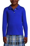 Lands' End Kids'  School Uniform Girls Long Sleeve Feminine Fit Interlock Polo Shirt In Cobalt