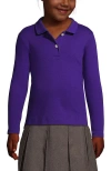 Lands' End Kids'  School Uniform Girls Long Sleeve Feminine Fit Interlock Polo Shirt In Deep Purple