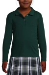 Lands' End Kids'  School Uniform Girls Long Sleeve Feminine Fit Interlock Polo Shirt In Evergreen