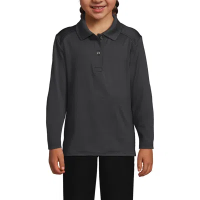 Lands' End Kids'  School Uniform Girls Long Sleeve Feminine Fit Rapid Dry Polo Shirt In Black
