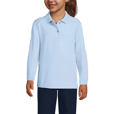 Lands' End Kids'  School Uniform Girls Long Sleeve Feminine Fit Rapid Dry Polo Shirt In Blue