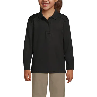 Lands' End Kids'  School Uniform Girls Long Sleeve Feminine Fit Rapid Dry Polo Shirt In Black