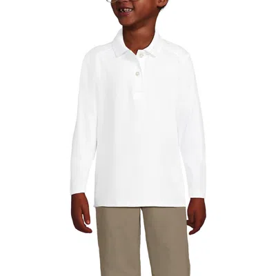 Lands' End Kids'  School Uniform Girls Long Sleeve Feminine Fit Rapid Dry Polo Shirt In White