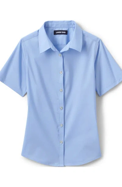 Lands' End Kids'  School Uniform Girls No Gape Short Sleeve Stretch Shirt In Light Sea Blue