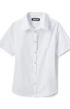 Lands' End Kids'  School Uniform Girls No Gape Short Sleeve Stretch Shirt In Pearl White