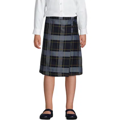 Lands' End Kids'  School Uniform Girls Plaid A-line Skirt Below The Knee In Classic Navy Plaid