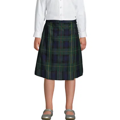 Lands' End Kids'  School Uniform Girls Plaid A-line Skirt Below The Knee In Hunter/classic Navy Plaid