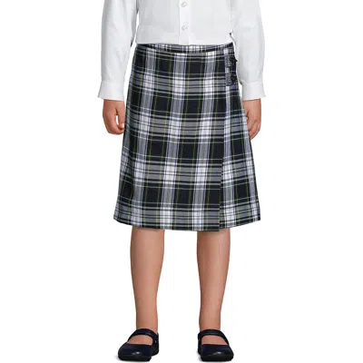 Lands' End Kids'  School Uniform Girls Plus Plaid A-line Skirt Below The Knee In White Plaid