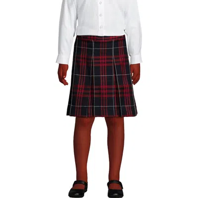 Lands' End Kids'  School Uniform Girls Plaid Box Pleat Skirt Top Of The Knee In Classic Navy Large Plaid