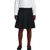 Lands' End Kids'  School Uniform Girls Plaid Box Pleat Skirt Top Of The Knee In Classic Navy/evergreen Plaid