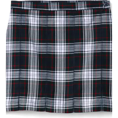 Lands' End Kids'  School Uniform Girls Plaid Box Pleat Skirt Top Of The Knee In Evergreen/white Plaid