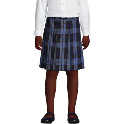 Lands' End Kids'  School Uniform Girls Plaid Box Pleat Skirt Top Of The Knee In French Blue Plaid