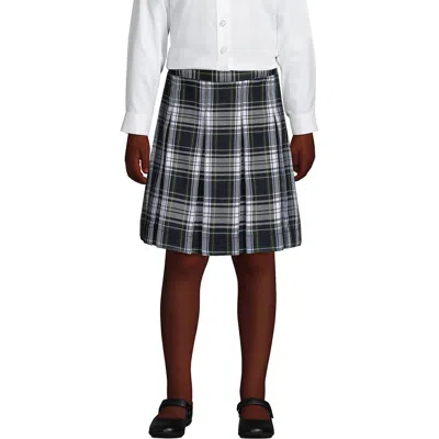 Lands' End Kids'  School Uniform Girls Plaid Box Pleat Skirt Top Of The Knee In White Plaid