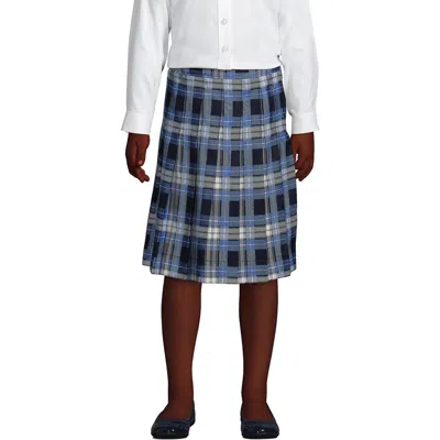 Lands' End Kids'  School Uniform Girls Plaid Pleated Skirt Below The Knee In Blue