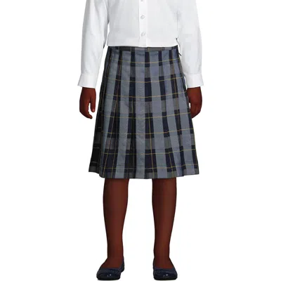 Lands' End Kids'  School Uniform Girls Plaid Pleated Skirt Below The Knee In Classic Navy Plaid