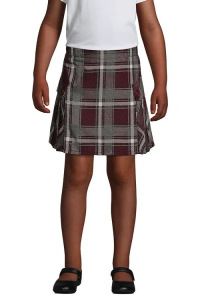 Lands' End Kids'  School Uniform Girls Slim Side Pleat Plaid Skort Above Knee In Burgundy/gray Plaid