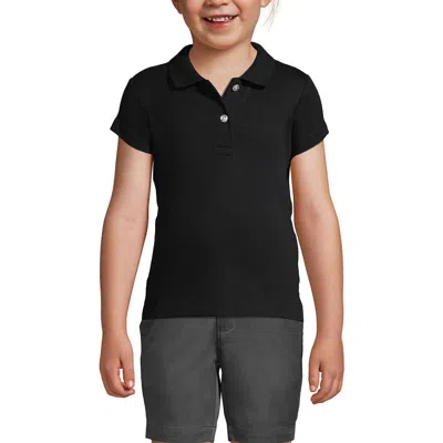 Lands' End Kids'  School Uniform Girls Short Sleeve Feminine Fit Interlock Polo Shirt In Black