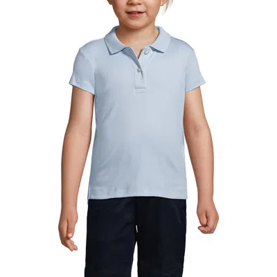 Lands' End Kids'  School Uniform Girls Short Sleeve Feminine Fit Interlock Polo Shirt In Blue