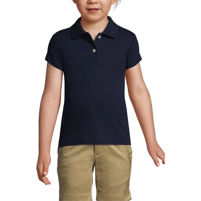 Lands' End Kids'  School Uniform Girls Short Sleeve Feminine Fit Interlock Polo Shirt In Classic Navy