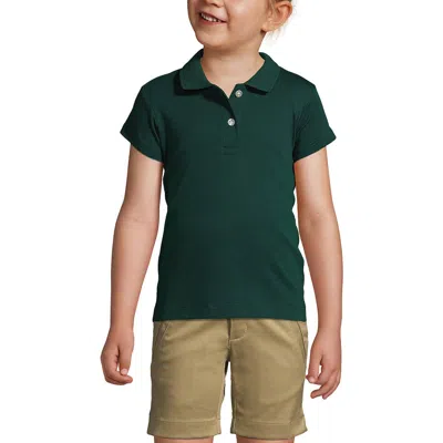 Lands' End Kids'  School Uniform Girls Short Sleeve Feminine Fit Interlock Polo Shirt In Evergreen