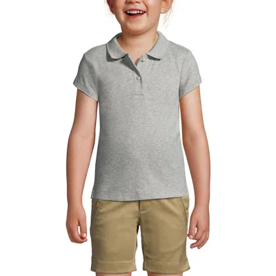 Lands' End Kids'  School Uniform Girls Short Sleeve Feminine Fit Interlock Polo Shirt In Gray Heather