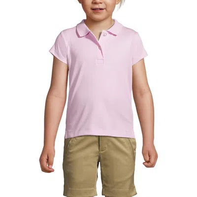 Lands' End Kids'  School Uniform Girls Short Sleeve Feminine Fit Interlock Polo Shirt In Ice Pink