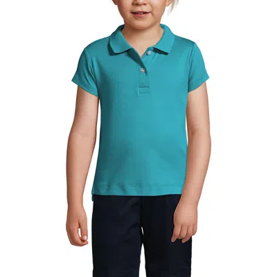 Lands' End Kids'  School Uniform Girls Short Sleeve Feminine Fit Interlock Polo Shirt In Teal Breeze