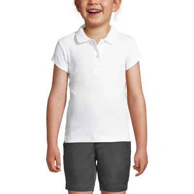 Lands' End Kids'  School Uniform Girls Short Sleeve Feminine Fit Interlock Polo Shirt In White