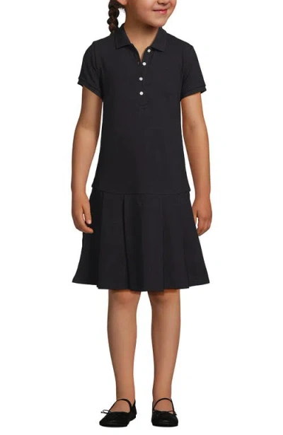 Lands' End Kids'  School Uniform Girls Short Sleeve Mesh Pleated Polo Dress In Black