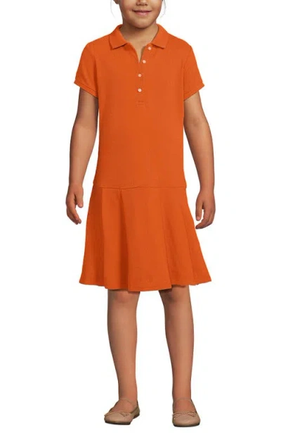 Lands' End Kids'  School Uniform Girls Short Sleeve Mesh Pleated Polo Dress In Orange