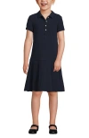 Lands' End Kids'  School Uniform Girls Short Sleeve Mesh Pleated Polo Dress In Classic Navy