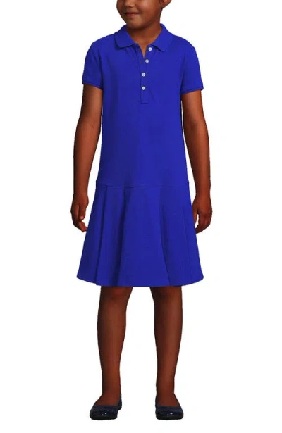Lands' End Kids'  School Uniform Girls Short Sleeve Mesh Pleated Polo Dress In Cobalt