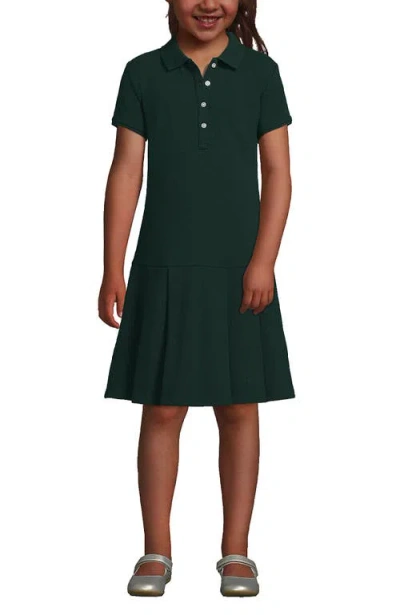 Lands' End Kids'  School Uniform Girls Short Sleeve Mesh Pleated Polo Dress In Evergreen