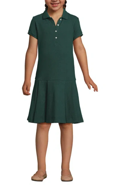 Lands' End Kids'  School Uniform Girls Short Sleeve Mesh Pleated Polo Dress In Green