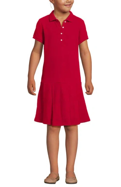 Lands' End Kids'  School Uniform Girls Short Sleeve Mesh Pleated Polo Dress In Red